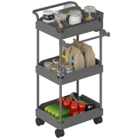 HOMCOM Carrito Auxiliar con Ruedas de 3 Niveles Carrito de Cocina con Cestas Extraíbles y Soporte para Toallas Gris(m-10)