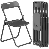 HOMCOM Juego de 6 Sillas Plegables de Plástico con Respaldo Curvo Diseño Ventilación Estructura de Acero 48,5x47x75 cm Negro(m-10)