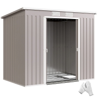 Outsunny Capanno Attrezzi con Tetto Inclinato, 2 Ingressi e Prese d'Aria, in Acciaio Zincato, 213x130x172 cm, Grigio