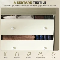 HOMCOM Comodă cu 4 Sertare Pliabile și Mânere Duble, din Lemn, Oțel și Material Textil, 58x30x91 cm, Alb și Gri(m-4)