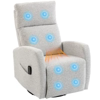 HOMCOM Fauteuil inclinable de massage et chauffage, fauteuil de relaxation en chenille, dossier réglable, pivotant 360°, crème(m-11)