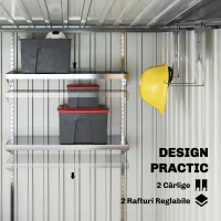 Outsunny Căsuță pentru depozitare unelte din metal 1,5x2m cu bază, ușă glisantă și acoperiș înclinat, albă(m-5)