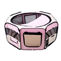 PawHut Parque Plegable para Perros y Gatos Corralito Portátil para Animales Pequeños Impermeable de Tela Oxford Ø90x41 cm Rosa(m-10)