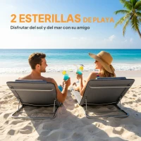 Outsunny Conjunto de 2 Esterillas con Respaldo Reclinable en 5 Niveles Reposacabezas y Bolsa de Transporte 134x48x33-43 cm Gris(m-4)