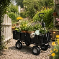 Outsunny Carrello da Giardino in Acciaio da 114L con Sacca Portaoggetti e Pareti Rimovibili, 105x51x54 cm, Nero(m-12)
