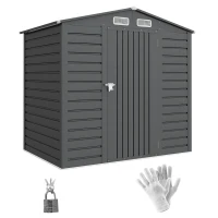 Outsunny Caseta de Jardín Exterior 190x131x188 cm Cobertizo Metálico con 2 Ventilaciones y Puerta para Herramientas Gris(m-1)
