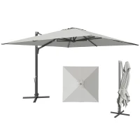 Outsunny Alu Ampelschirm 3 x 3 m 360° drehbar Sonnenschirm mit Kurbel Ständer Windschutz Hellgrau(m-11)