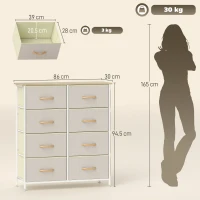 HOMCOM Comodă 8 Sertare Pliabile cu 4 Buzunare și 2 Cârlige, din Lemn, Oțel și Material Textil, 86x30x94.5 cm(m-3)