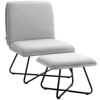 HOMCOM Butaca con Reposapiés Sillón para Lectura con Patas de Acero en Forma de Cruz Gris Claro(m-10)