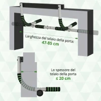 HOMCOM Barra per Trazioni Multifunzionale da Parete con Impugnature Antiscivolo, Portata 110 kg, Grigio e Nero(m-5)