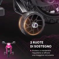 AIYAPLAY Moto elettrica per bambini, motocicletta 12V con rotelle di supporto, veicolo per bambini con clacson e suoni di avviamento, 3 km/h, Rosa(m-5)