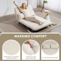 HOMCOM Divano letto 2 posti con schienale regolabile e 2 cuscini, rivestimento in tessuto effetto scamosciato, Beige(m-6)