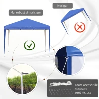 Outsunny Pavilion 3x3 m din oțel și material Oxford cu țăruși, frânghii și geantă de transport, albastru(m-7)