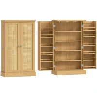 HOMCOM Armario de cocina de ratán de 104 cm con estantería de 5 niveles, 12 compartimentos para especias y baldas ajustables, natural(m-1)