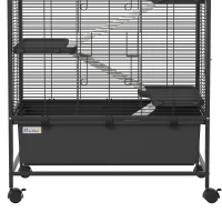 PawHut Gaiola para Coelhos em Aço de 4 Níveis com Plataformas, Rampas, Rodas, Reservatório de Água e Tabuleiro Removível, Preto(m-5)