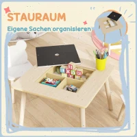 AIYAPLAY Kindertisch mit 2 Stühlen, Kindersitzgruppe mit Stauraum bärförmiger Rückenlehne für 3-6 Jahre Kinder, Naturholz(m-6)