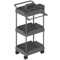 HOMCOM Carrito Auxiliar con Ruedas de 3 Niveles Carrito de Cocina con Cestas Extraíbles y Soporte para Toallas Gris