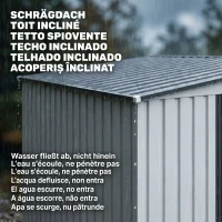 Outsunny Căsuță pentru depozitare unelte din metal 1,5x2m cu bază, ușă glisantă și acoperiș înclinat, albă(m-7)
