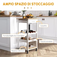 HOMCOM Carrello Da Servizio Carrello Da Cucina A Ruote 2 Ripiani + Piano Estraibile + Cassetto Legno Di Pino Bianco Quercia Chiara(m-4)