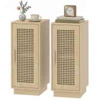 HOMCOM Lot de 2 Tables de Chevet, Étagère Réglable et Porte en Résine Tressée, Style Bohème, 25 x 30 x 60 cm, Bois Naturel