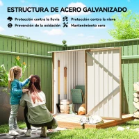 Outsunny Caseta de Jardín Metálica 0,92 m² 100x103x160 cm con 1 Puerta y Cerradura para Almacenamiento Herramientas Marrón Claro(m-4)