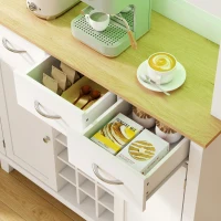 HOMCOM Alacena de Cozinha com Iluminação LED Controlada por APP Tampo para Micro-ondas Suporte para Garrafas Portas de Vidro Branco(m-10)
