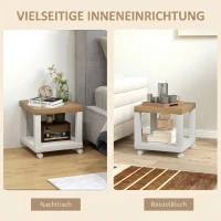 HOMCOM Table d'appoint roulante, table basse moderne avec étagère ouverte, 40 x 40 x 40 cm, bois naturel & blanc(m-7)