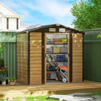 Outsunny Abrigo de Jardim Exterior 2,36m² 213x120x194 cm com Base Reforçada (Piso NÃO Incluído) e Portas de Correr Madeira e Marrom(m-2)