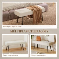HOMCOM Banco de Pé de Cama Multifuncional e Moderno Banco de Dormitório com Pés de Aço e Assento Acolchoado 100x36x45 cm Creme(m-6)