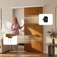 HOMCOM Porta de Correr com Ferragens 90x210 cm com Rolos, Trilho de Alumínio e Guia de Chão, Castanho(m-6)