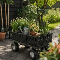 Outsunny Carrello da Giardino in Acciaio da 114L con Sacca Portaoggetti e Pareti Rimovibili, 105x51x54 cm, Nero(m-13)