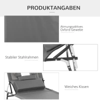 Outsunny Sonnenliege mit Gesichtsloch & Kissen, klappbar, wasserabweisender Bezug, Metallrahmen, Dunkelgrau(m-6)