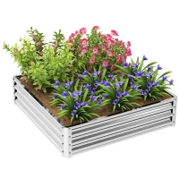 Outsunny Gartenbeet, Pflanzkasten mit Stahlgehäuse, Silber, 120 x 120 x 30 cm(m-11)