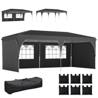 Outsunny Carpa Plegable 6x3 m con Tiras Reflectantes UPF 50+ Fácil Montaje Sistema Central de Bloqueo Impermeable Gris Oscuro(m-10)
