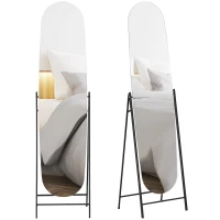 HOMCOM Espejo de Cuerpo Entero Arqueado 160x40 cm sin Marco Soporte de Metal Espejo de Pie o Apoyado en la Pared Negro(m-10)