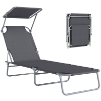 Outsunny Lettino Prendisole da Giardino, Sdraio Pieghevole e Regolabile con Tettuccio in Tessuto Grigio, 187x58x36cm