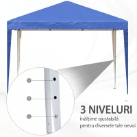 Outsunny Pavilion 3x3 m din oțel și material Oxford cu țăruși, frânghii și geantă de transport, albastru(m-6)