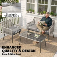 Outsunny Rattan Garden Furniture Set, 4 Piece Outdoor Patio Furniture with Tempered Glass Table and Chairs, Indoor Balcony Conservatory Set(m-6)