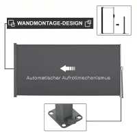 Outsunny Paravan de grădină extensibil până la 3 m și înalt de 1.6 m, poliester anti-UV și aluminiu, gri(m-4)