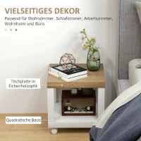 HOMCOM Table d'appoint roulante, table basse moderne avec étagère ouverte, 40 x 40 x 40 cm, bois naturel & blanc(m-4)