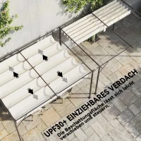 Outsunny Terrassendach Pergola ca. 4x3m Terrassenüberdachung mit Verstellbares Dach, Wandmontage UV 30+ Cremeweiß(m-5)