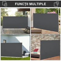 Outsunny Paravan de grădină extensibil până la 3 m și înalt de 1.6 m, poliester anti-UV și aluminiu, gri(m-6)