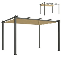 Outsunny 3 x 4m Aluminium Pergola, with Retractable Roof - Khaki(m-10)