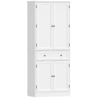 HOMCOM Dulap de bucătărie cu 4 uși, sertar și rafturi reglabile pentru bucătărie, 80 x 39,5 x 186,4 cm Alb(m-6)