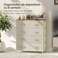 HOMCOM Comodă 8 Sertare Pliabile cu 4 Buzunare și 2 Cârlige, din Lemn, Oțel și Material Textil, 86x30x94.5 cm(m-9)