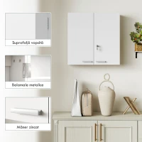 HOMCOM Dulap pentru Medicamente cu 3 Rafturi Interne și 8 Suporturi pentru Sticle, din Lemn și Metal, 53x20x53 cm, Alb(m-7)