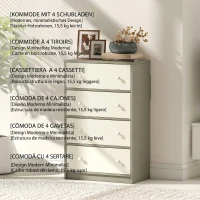 HOMCOM Comodă cu 4 Sertare Pliabile și Mânere Duble, din Lemn, Oțel și Material Textil, 58x30x91 cm, Alb și Gri(m-9)