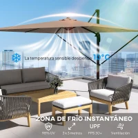 Outsunny Parasol Excéntrico 2,9x2,9 m de Aluminio con Manivela Inclinación Ajustable Giratorio 360° Base Cruzada y Funda Caqui(m-4)