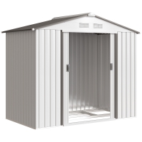 Outsunny Casetta Porta Utensili in Acciaio, Capanno da Giardino con Porte Scorrevoli, 213x130x185 cm, Bianco