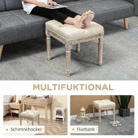 HOMCOM Repose pied salon, ottoman, siège rembourré en tissu aspect lin avec pieds en bois d'hévéa, 40 x 40 x 43 cm, beige(m-6)